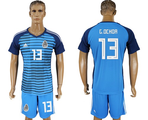 Mexico #13 G.Ochoa Blue Goalkeeper Soccer Country Jersey