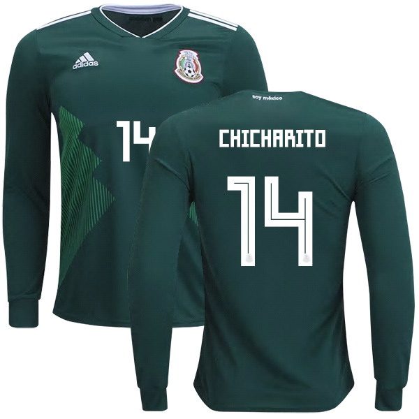 Mexico #14 Chicharito Home Long Sleeves Kid Soccer Country Jersey Mexico #14 Chicharito Home Long Sleeves Kid Soccer Country Jersey
