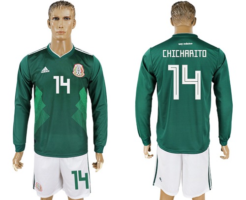 Mexico #14 Chicharito Home Long Sleeves Soccer Country Jersey Mexico #14 Chicharito Home Long Sleeves Soccer Country Jersey