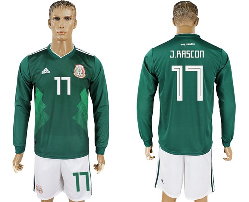 Mexico #17 J.Rascon Home Long Sleeves Soccer Country Jersey Mexico #17 J.Rascon Home Long Sleeves Soccer Country Jersey