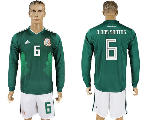Mexico #6 J.Dos Santos Home Long Sleeves Soccer Country Jersey Mexico #6 J.Dos Santos Home Long Sleeves Soccer Country Jersey