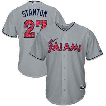 Miami Marlins Giancarlo Stanton Majestic 2017 Stars & Stripes Cool Base Player Jersey - Gray Miami Marlins Giancarlo Stanton Majestic 2017 Stars & Stripes Cool Base Player Jersey - Gray