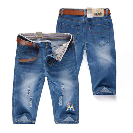 Miami Marlins Team Logo Light Blue MLB Jeans 