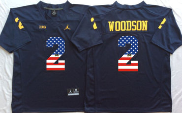 Michigan Wolverines 2 Charles Woodson Navy USA Flag College Jersey Michigan Wolverines 2 Charles Woodson Navy USA Flag College Jersey