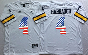 Michigan Wolverines 4 Jim Harbaugh White USA Flag College Jersey Michigan Wolverines 4 Jim Harbaugh White USA Flag College Jersey