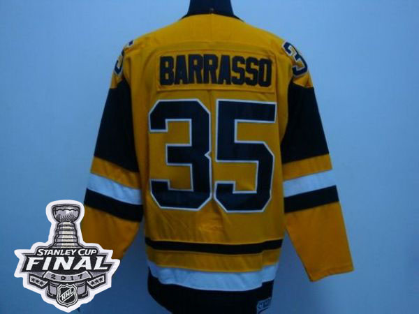 Mitchell&Ness Penguins #35 Tom Barrasso Yellow 2017 Stanley Cup Final Patch Stitched NHL Jersey Mitchell&Ness Penguins #35 Tom Barrasso Yellow 2017 Stanley Cup Final Patch Stitched NHL Jersey