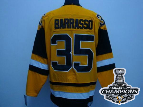 Mitchell&Ness Penguins #35 Tom Barrasso Yellow 2017 Stanley Cup Finals Champions Stitched NHL Jersey Mitchell&Ness Penguins #35 Tom Barrasso Yellow 2017 Stanley Cup Finals Champions Stitched NHL Jersey