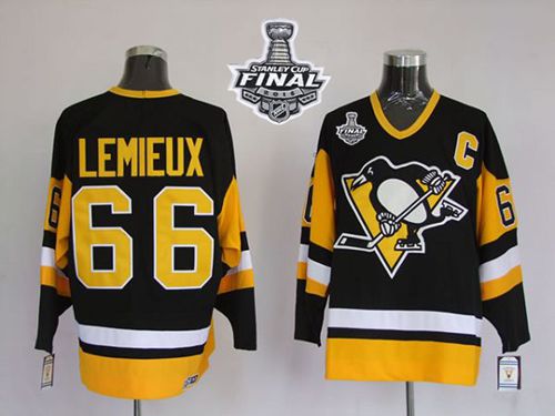 Mitchell&Ness Penguins #66 Mario Lemieux Black 2016 Stanley Cup Final Patch Stitched NHL Jersey