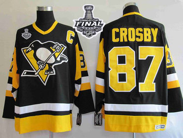 Mitchell&Ness Penguins #87 Sidney Crosby Black 2017 Stanley Cup Final Patch Stitched NHL Jersey