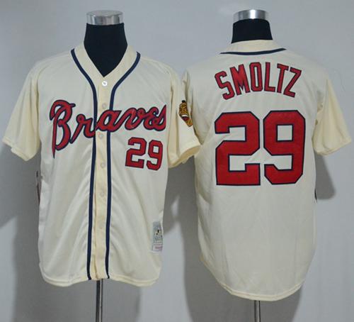 Mitchell And Ness Braves #29 John Smoltz Cream Throwback Stitched MLB Jersey Mitchell And Ness Braves #29 John Smoltz Cream Throwback Stitched MLB Jersey