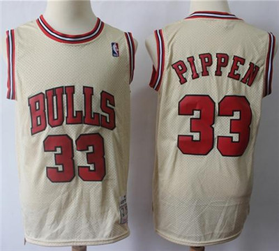 Mitchell And Ness Bulls #33 Scottie Pippen Cream Throwback Stitched NBA Jersey Mitchell And Ness Bulls #33 Scottie Pippen Cream Throwback Stitched NBA Jersey