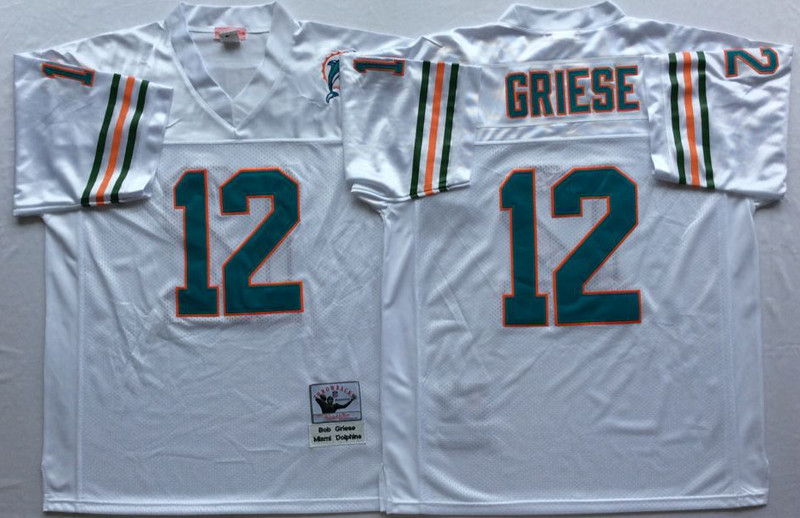 Mitchell And Ness Dolphins  #12 bob griese white Throwback Stitched NFL Jersey