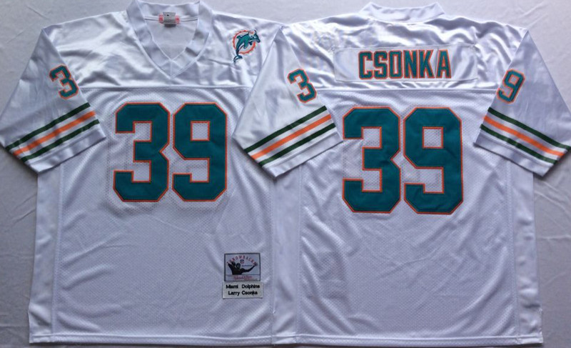 Mitchell And Ness Dolphins  #39 Larry Csonka white Throwback Stitched NFL Jersey