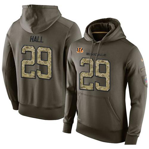 NFL Men's Nike Cincinnati Bengals #29 Leon Hall Stitched Green Olive Salute To Service KO Performance Hoodie