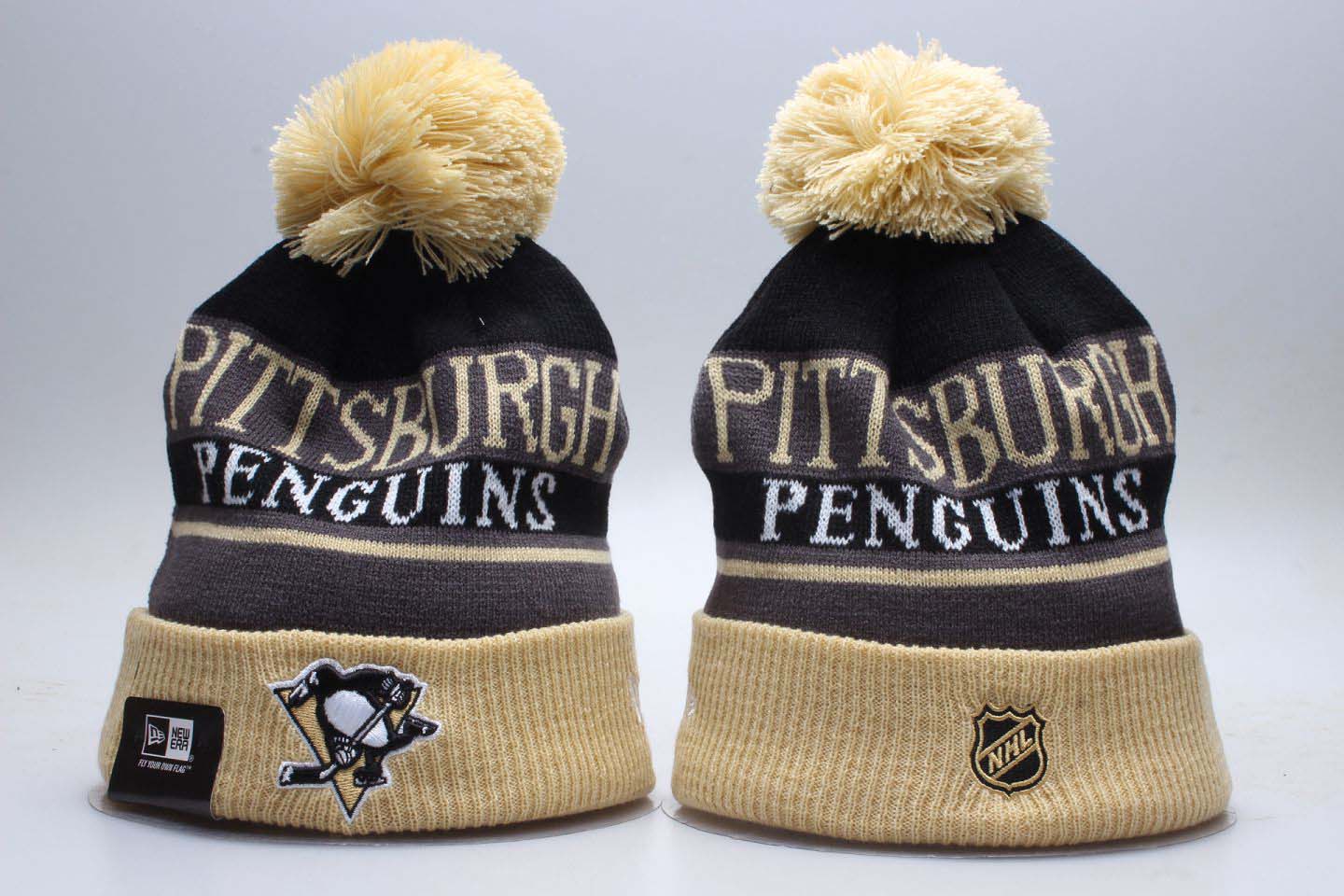 NHL Pittsburgh Penguins Fresh Logo White & D.Grey Knit Hat 2 NHL Pittsburgh Penguins Fresh Logo White & D.Grey Knit Hat 2