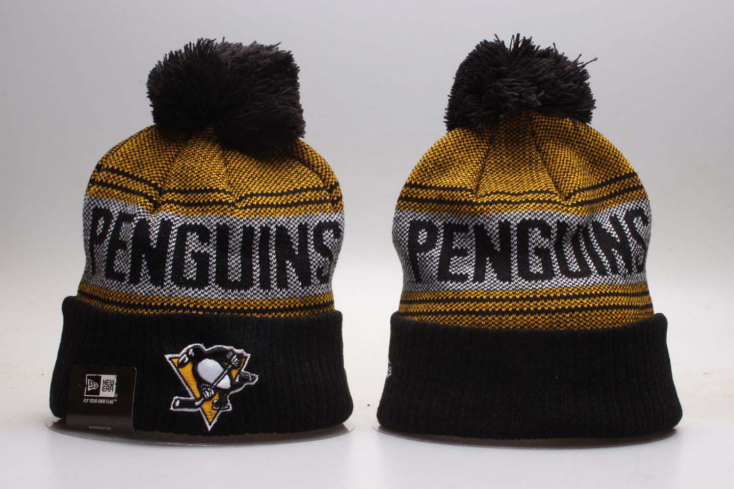 NHL Pittsburgh Penguins Fresh Logo White & D.Grey Knit Hat 1 NHL Pittsburgh Penguins Fresh Logo White & D.Grey Knit Hat 1