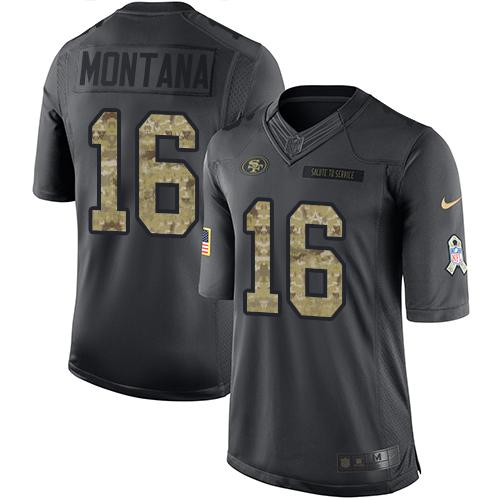 Nike 49ers #16 Joe Montana Black Men's Stitched NFL Limited 2016 Salute to Service Jersey Nike 49ers #16 Joe Montana Black Men's Stitched NFL Limited 2016 Salute to Service Jersey