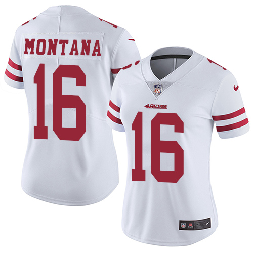 Nike 49ers #16 Joe Montana White Women's Stitched NFL Vapor Untouchable Limited Jersey Nike 49ers #16 Joe Montana White Women's Stitched NFL Vapor Untouchable Limited Jersey
