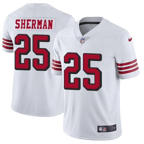 Nike 49ers #25 Richard Sherman White Rush Youth Stitched NFL Vapor Untouchable Limited Jersey Nike 49ers #25 Richard Sherman White Rush Youth Stitched NFL Vapor Untouchable Limited Jersey