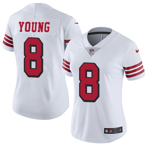 Nike 49ers #8 Steve Young White Rush Women's Stitched NFL Vapor Untouchable Limited Jersey Nike 49ers #8 Steve Young White Rush Women's Stitched NFL Vapor Untouchable Limited Jersey