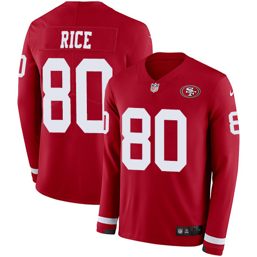 Nike 49ers #80 Jerry Rice Red Team Color Men's Stitched NFL Limited Therma Long Sleeve Jersey Nike 49ers #80 Jerry Rice Red Team Color Men's Stitched NFL Limited Therma Long Sleeve Jersey