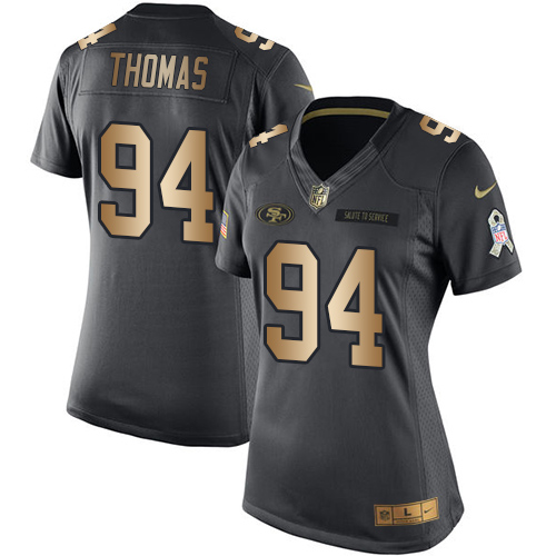 Nike 49ers #94 Solomon Thomas Black Women's Stitched NFL Limited Gold Salute to Service Jersey