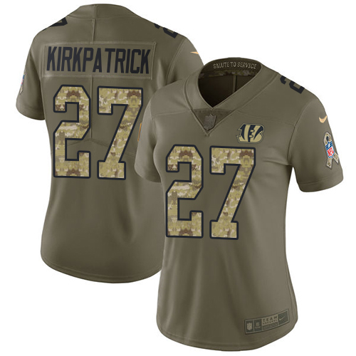 Nike Bengals #27 Dre Kirkpatrick Olive Camo Women's Stitched NFL Limited 2017 Salute to Service Jersey