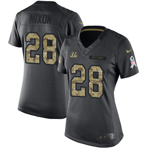 Nike Bengals #28 Joe Mixon Black Women's Stitched NFL Limited 2016 Salute to Service Jersey Nike Bengals #28 Joe Mixon Black Women's Stitched NFL Limited 2016 Salute to Service Jersey