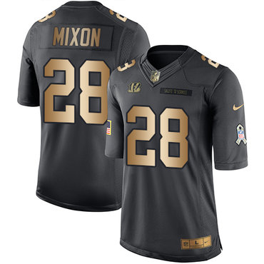 Nike Bengals #28 Joe Mixon Black Youth Stitched NFL Limited Gold Salute to Service Jers