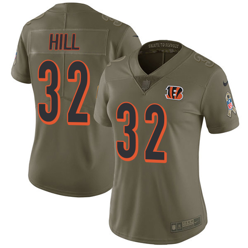 Nike Bengals #32 Jeremy Hill Olive Women's Stitched NFL Limited 2017 Salute to Service Jersey Nike Bengals #32 Jeremy Hill Olive Women's Stitched NFL Limited 2017 Salute to Service Jersey