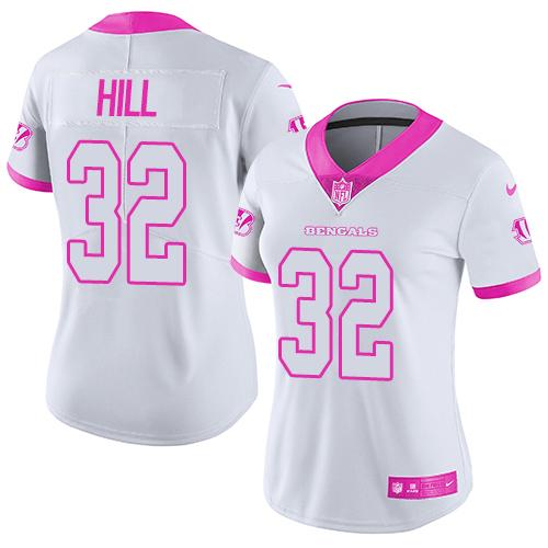 Nike Bengals #32 Jeremy Hill White Pink Women's Stitched NFL Limited Rush Fashion Jersey Nike Bengals #32 Jeremy Hill White Pink Women's Stitched NFL Limited Rush Fashion Jersey