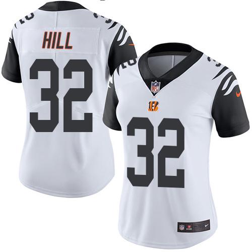 Nike Bengals #32 Jeremy Hill White Women's Stitched NFL Limited Rush Jersey Nike Bengals #32 Jeremy Hill White Women's Stitched NFL Limited Rush Jersey