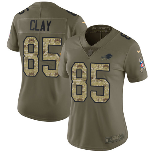 Nike Bills #85 Charles Clay Olive Camo Women's Stitched NFL Limited 2017 Salute to Service Jersey