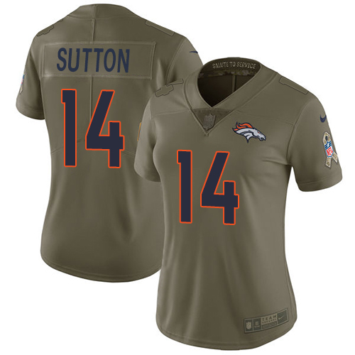 Nike Broncos #14 Courtland Sutton Olive Women's Stitched NFL Limited 2017 Salute to Service Jersey Nike Broncos #14 Courtland Sutton Olive Women's Stitched NFL Limited 2017 Salute to Service Jersey