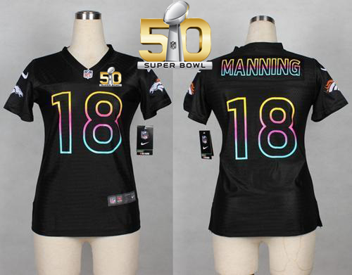Nike Broncos #18 Peyton Manning Black Super Bowl 50 Women's NFL Fashion Game Jersey Nike Broncos #18 Peyton Manning Black Super Bowl 50 Women's NFL Fashion Game Jersey