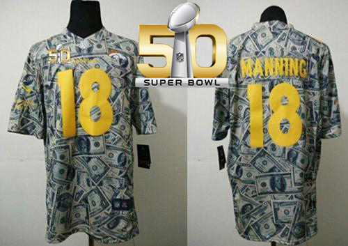 Nike Broncos #18 Peyton Manning Dollar Fashion Super Bowl 50 Men's Stitched NFL Elite Jersey Nike Broncos #18 Peyton Manning Dollar Fashion Super Bowl 50 Men's Stitched NFL Elite Jersey