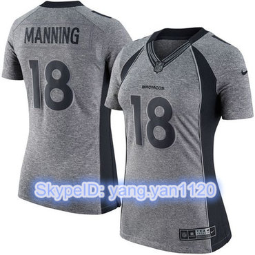 Nike Broncos #18 Peyton Manning Gray Women's Stitched NFL Limited Gridiron Gray Jersey Nike Broncos #18 Peyton Manning Gray Women's Stitched NFL Limited Gridiron Gray Jersey