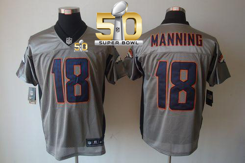 Nike Broncos #18 Peyton Manning Grey Shadow Super Bowl 50 Men's Stitched NFL Elite Jersey Nike Broncos #18 Peyton Manning Grey Shadow Super Bowl 50 Men's Stitched NFL Elite Jersey