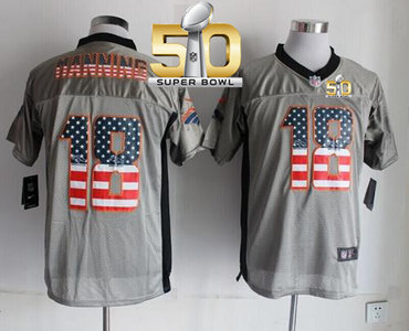 Nike Broncos #18 Peyton Manning Grey Super Bowl 50 Men's Stitched NFL Elite USA Flag Fashion Jersey Nike Broncos #18 Peyton Manning Grey Super Bowl 50 Men's Stitched NFL Elite USA Flag Fashion Jersey
