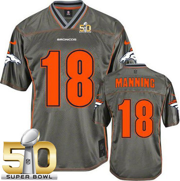 Nike Broncos #18 Peyton Manning Grey Super Bowl 50 Men's Stitched NFL Elite Vapor Jersey Nike Broncos #18 Peyton Manning Grey Super Bowl 50 Men's Stitched NFL Elite Vapor Jersey