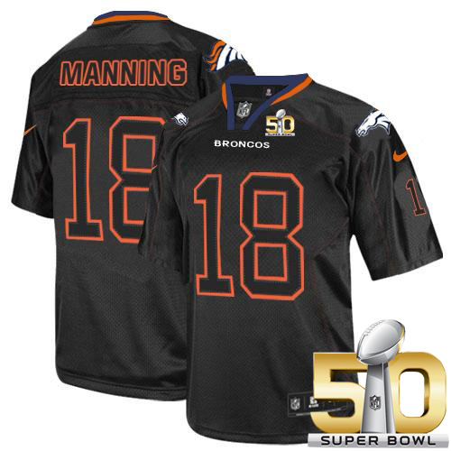 Nike Broncos #18 Peyton Manning Lights Out Black Super Bowl 50 Men's Stitched NFL Elite Jersey Nike Broncos #18 Peyton Manning Lights Out Black Super Bowl 50 Men's Stitched NFL Elite Jersey