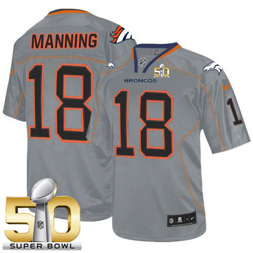 Nike Broncos #18 Peyton Manning Lights Out Grey Super Bowl 50 Men's Stitched NFL Elite Jersey Nike Broncos #18 Peyton Manning Lights Out Grey Super Bowl 50 Men's Stitched NFL Elite Jersey