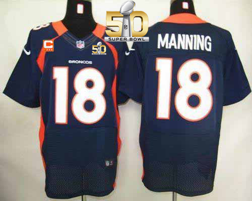Nike Broncos #18 Peyton Manning Navy Blue With C Patch Super Bowl 50 Men's Stitched NFL Elite Jersey Nike Broncos #18 Peyton Manning Navy Blue With C Patch Super Bowl 50 Men's Stitched NFL Elite Jersey