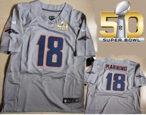 Nike Broncos #18 Peyton Manning New Grey Shadow Super Bowl 50 Men's Stitched NFL Elite Jersey Nike Broncos #18 Peyton Manning New Grey Shadow Super Bowl 50 Men's Stitched NFL Elite Jersey