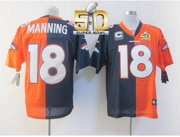 Nike Broncos #18 Peyton Manning OrangeNavy Blue Super Bowl 50 Men's Stitched NFL Elite Split Jersey Nike Broncos #18 Peyton Manning OrangeNavy Blue Super Bowl 50 Men's Stitched NFL Elite Split Jersey