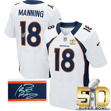 Nike Broncos #18 Peyton Manning White Super Bowl 50 Men's Stitched NFL Elite Autographed Jersey Nike Broncos #18 Peyton Manning White Super Bowl 50 Men's Stitched NFL Elite Autographed Jersey