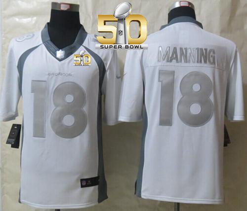 Nike Broncos #18 Peyton Manning White Super Bowl 50 Men's Stitched NFL Limited Platinum Jersey Nike Broncos #18 Peyton Manning White Super Bowl 50 Men's Stitched NFL Limited Platinum Jersey