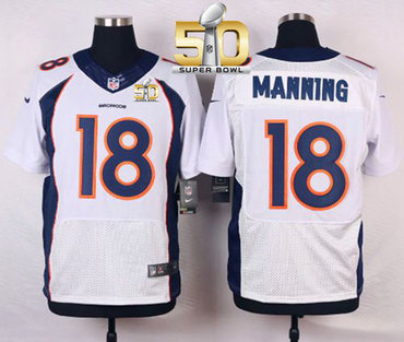 Nike Broncos #18 Peyton Manning White Super Bowl 50 Men's Stitched NFL New Elite Jersey Nike Broncos #18 Peyton Manning White Super Bowl 50 Men's Stitched NFL New Elite Jersey