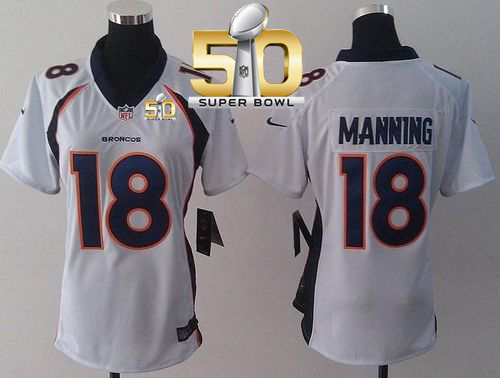 Nike Broncos #18 Peyton Manning White Super Bowl 50 Women's Stitched NFL New Elite Jersey Nike Broncos #18 Peyton Manning White Super Bowl 50 Women's Stitched NFL New Elite Jersey