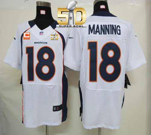 Nike Broncos #18 Peyton Manning White With C Patch Super Bowl 50 Men's Stitched NFL Elite Jersey Nike Broncos #18 Peyton Manning White With C Patch Super Bowl 50 Men's Stitched NFL Elite Jersey
